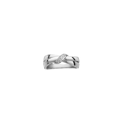 Bague forme nœud en argent rhodié et oxydes de zirconium, taille 56