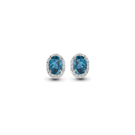 Boucles d'oreilles One More Etna en or blanc, topazes bleu london et diamants