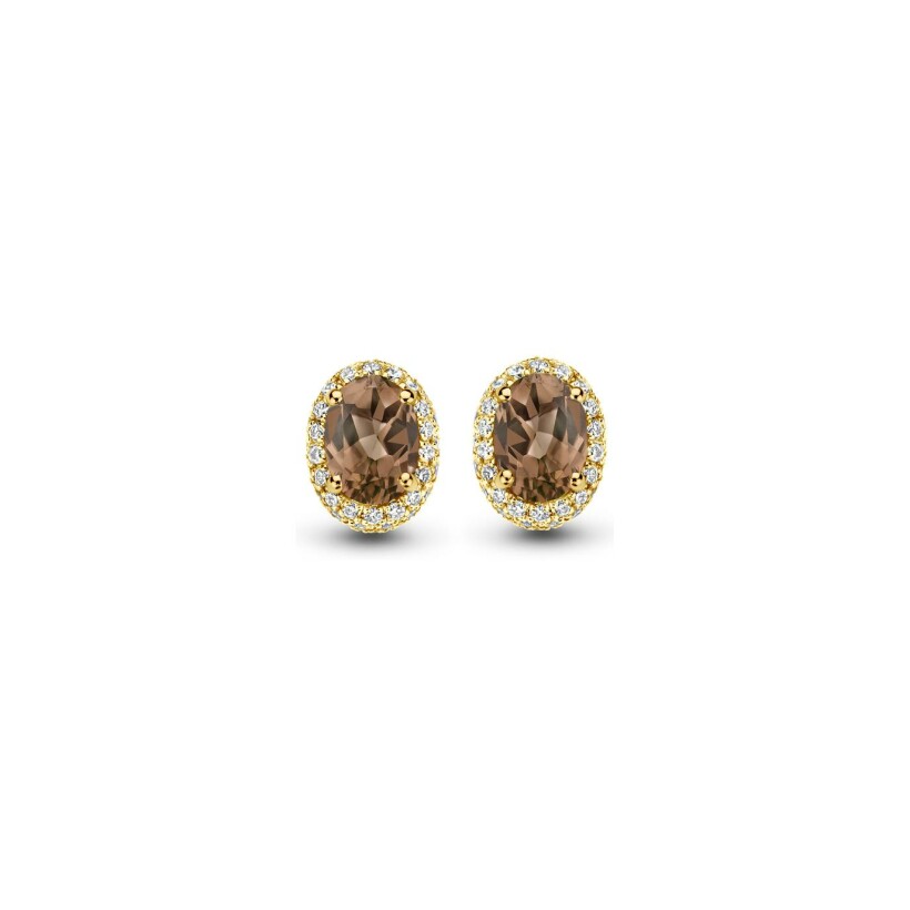 Boucles d'oreilles One More Etna en or jaune, diamants et quartz fumés
