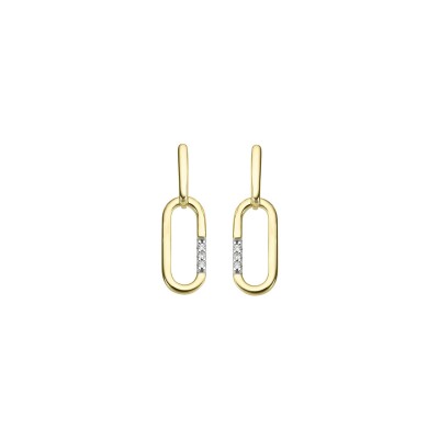 Boucles  d'oreilles pendantes en or jaune, or blanc et diamants
