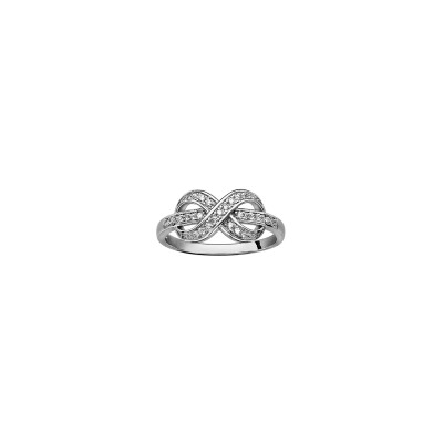 Bague motif double infini en argent rhodié et oxydes de zirconium, taille 50