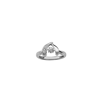 Bague dancing stone en argent rhodié et oxydes de zirconium, taille 54