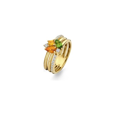 Bague en or jaune, citrine, tourmaline verte, citrine orange et diamants