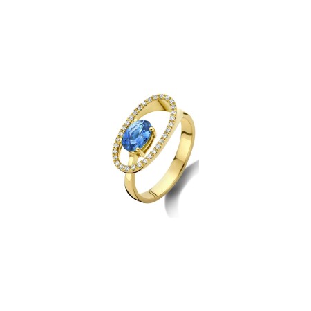 Bague en or jaune, diamants et saphir