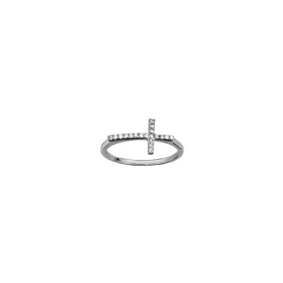Bague croix en argent rhodié et oxydes de zirconium, taille 54