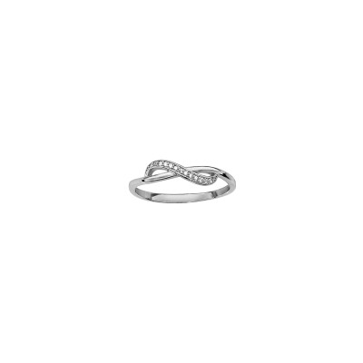 Bague motif infini en argent rhodié et oxydes de zirconium, taille 56
