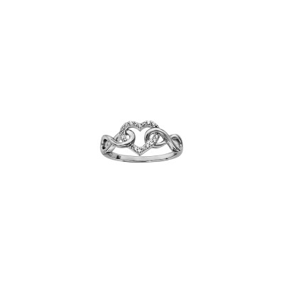 Bague cœur en argent rhodié et oxydes de zirconium, taille 54