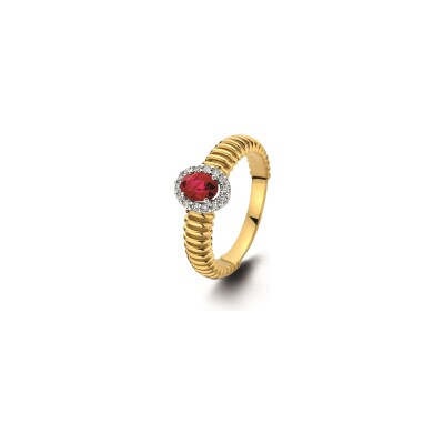 Bague en or jaune, or blanc, diamants et rubis