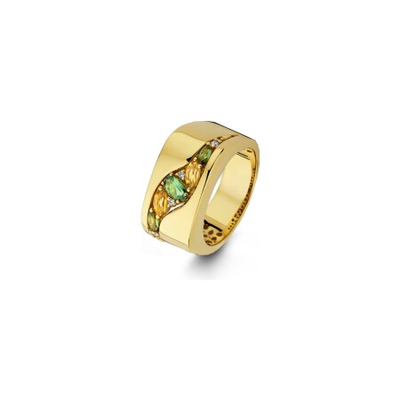 Bague en or jaune, citrine, tourmaline verte et diamants