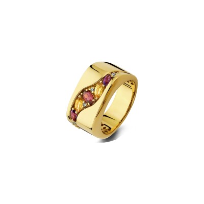 Bague en or jaune, améthyste, rhodolite, citrine et diamants