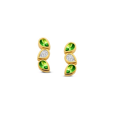 Boucles d'oreilles en or jaune, diamants et tsavorite