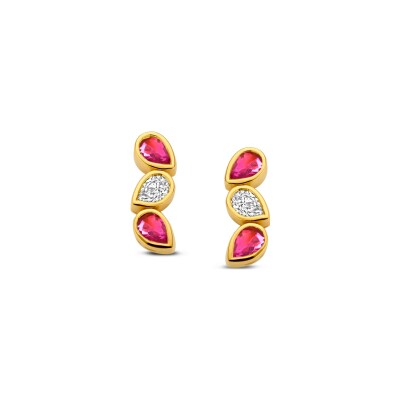 Boucles d'oreilles en or jaune, diamants et rubis