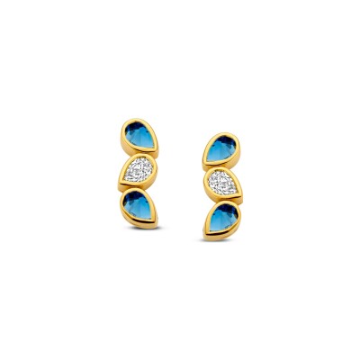 Boucles d'oreilles en or jaune, diamants et saphir