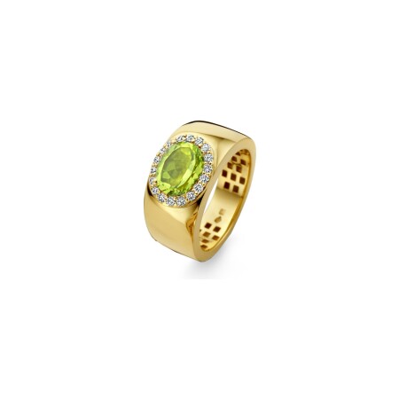 Bague en or jaune, diamants et péridot