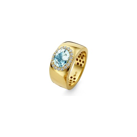 Bague en or jaune, aigue-marine et diamants