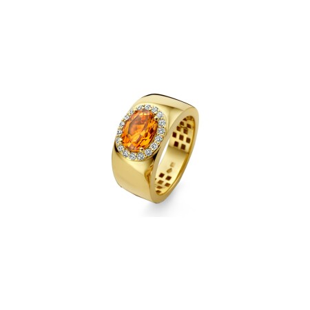 Bague en or jaune, citrine orange et diamants