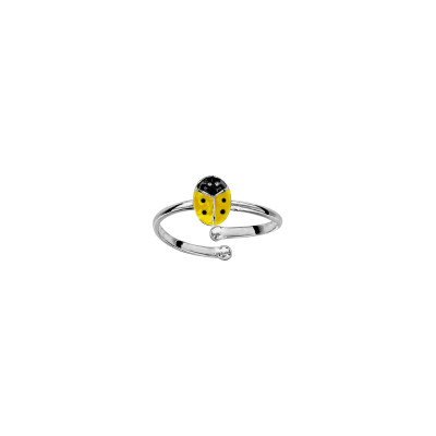 Bague réglable coccinelle en argent rhodié et résine
