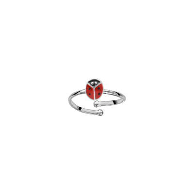 Bague réglable coccinelle en argent rhodié