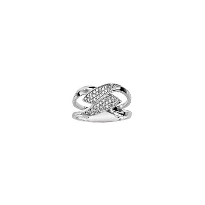 Bague double pointe en argent rhodié et oxydes de zirconium, taille 56
