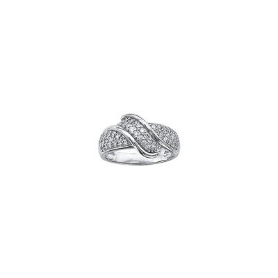Bague croisée en argent rhodié et oxydes de zirconium, taille 56