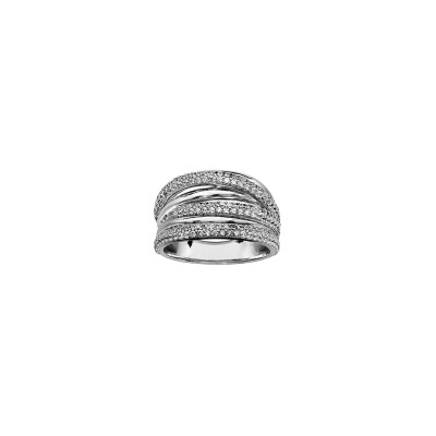Bague multi rangs en argent rhodié et oxydes de zirconium