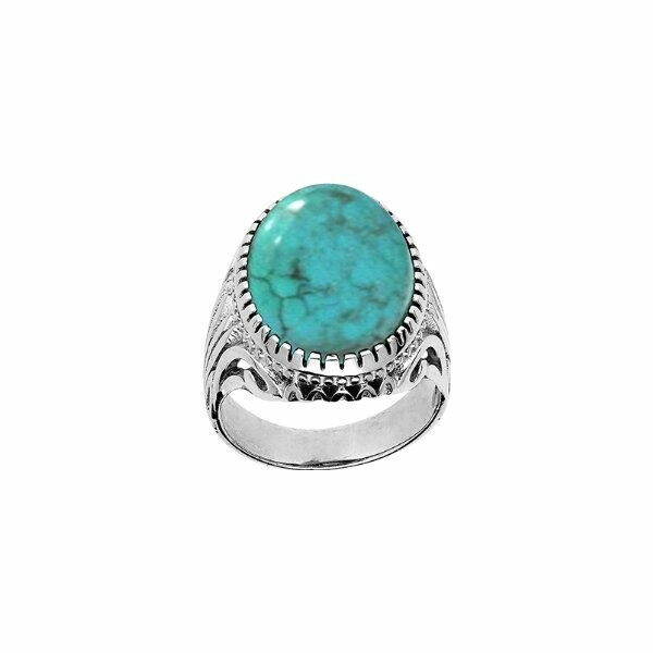 Bague argent rhodié mixte cabochon turquoise imitation