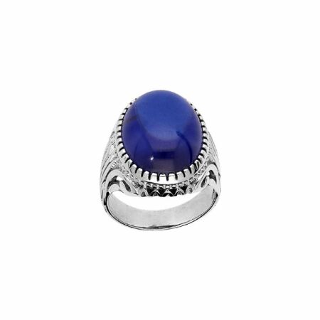 Bague argent rhodié mixte cabochon zirconium bleu