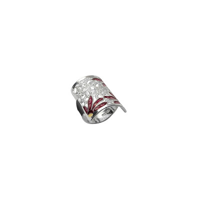 Bague en argent rhodié et email