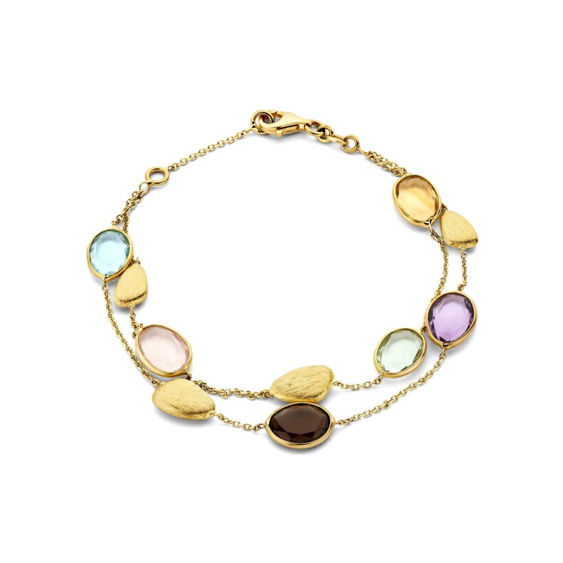 Bracelet Femme adorée en or jaune, topaze bleue, quarts roze, quartz fumé, prasiolite, améthyste et citrine