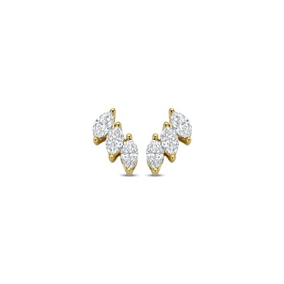 Boucles d'oreilles sur l'oreille en or jaune et diamants