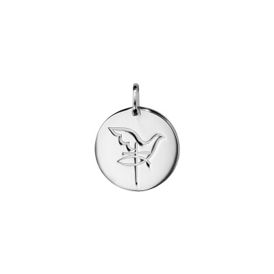 Médaille ronde Colombe croix en argent rhodié