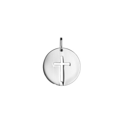 Médaille ronde croix ajourée en argent rhodié