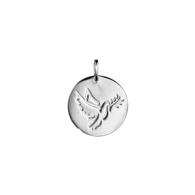 Médaille ronde Colombe en argent rhodié