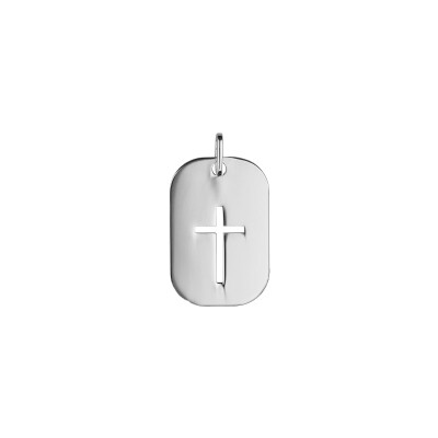 Pendentif rectangulaire croix ajourée en argent rhodié