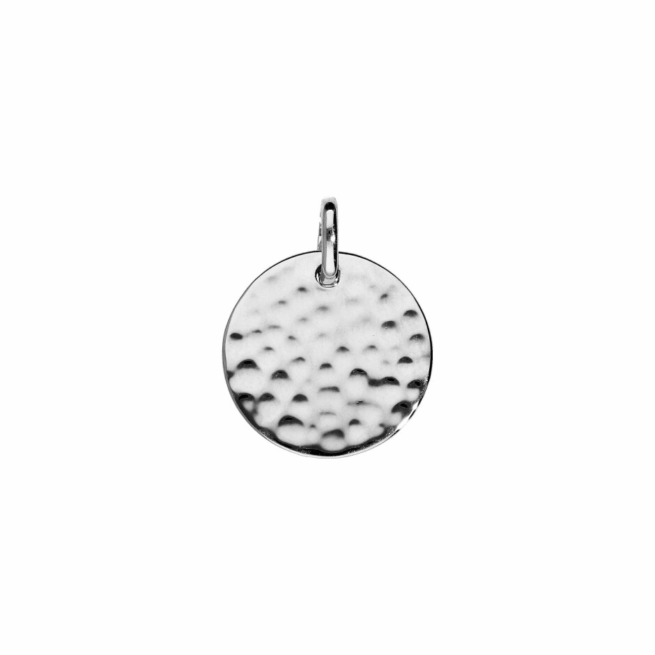 Pendentif argent rhodié pastille 15mm martelée