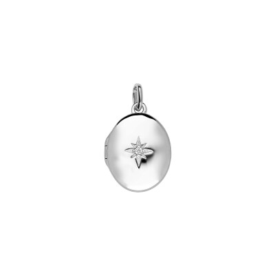 Pendentif cassolette étoile ovale petit modèle en argent rhodié et oxydes de zirconium
