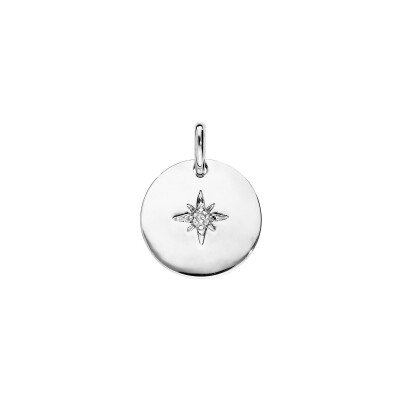 Pendentif rond 15mm étoile en argent rhodié et oxydes de zirconium
