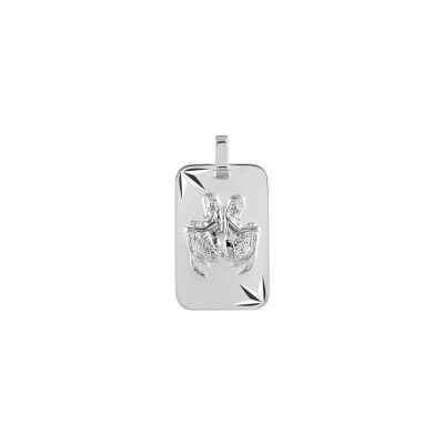 Pendentif zodiaque Gémeaux diamanté étoile en argent rhodié