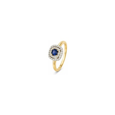 Bague en or jaune, or blanc, diamant et saphir