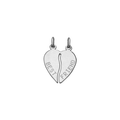 Pendentif coeur à partager Best Friend en argent rhodié