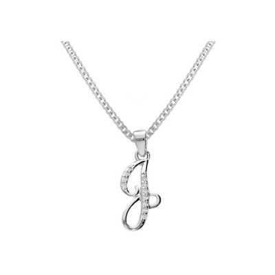 Collier argent rhodié pendentif initiale J oxydes blancs sertis 42+3cm