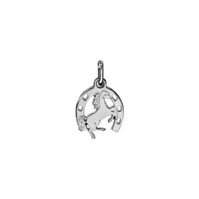 Pendentif Fer à cheval cheval cabré en argent rhodié