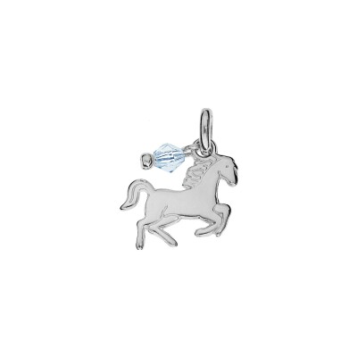 Pendentif motif cheval en argent rhodié pierre bleu ciel