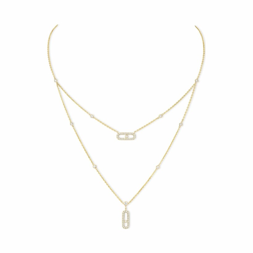 Messika Move Uno 2-row necklace, yellow gold, diamonds