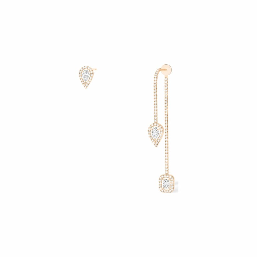 Messika pave and studded L drop earrings, rose gold, diamonds