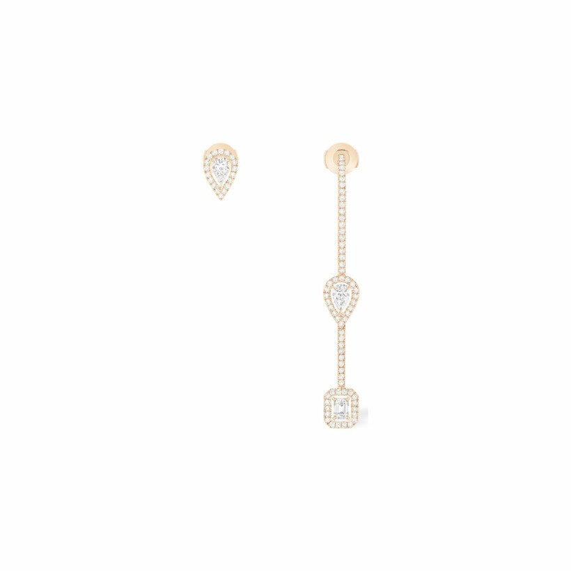 Boucles d'oreilles pendantes Messika pavée et puces en or rose et diamants