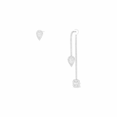 Messika My Twin Hameçon Pavé earring and stud earring, white gold, diamonds