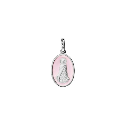 Pendentif ovale Sainte Sara rose pâle en argent rhodié