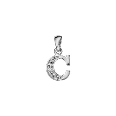 Pendentif initiale C en argent rhodié et oxydes de zirconium