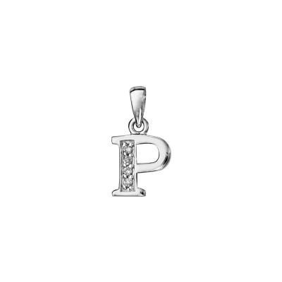 Pendentif initiale P en argent rhodié et oxydes de zirconium